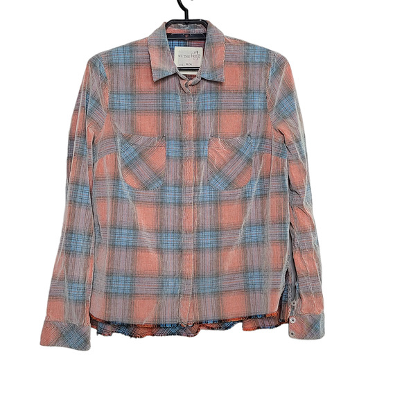Womens We The Free Shirt Size Medium Button Down Clarissa Plaid Peplum Corduroy - Picture 1 of 6